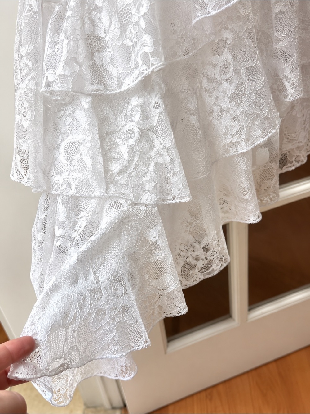 Steve Madden White Lace Tiered Midi Dress with Spaghetti Straps - Picture 4 of 10